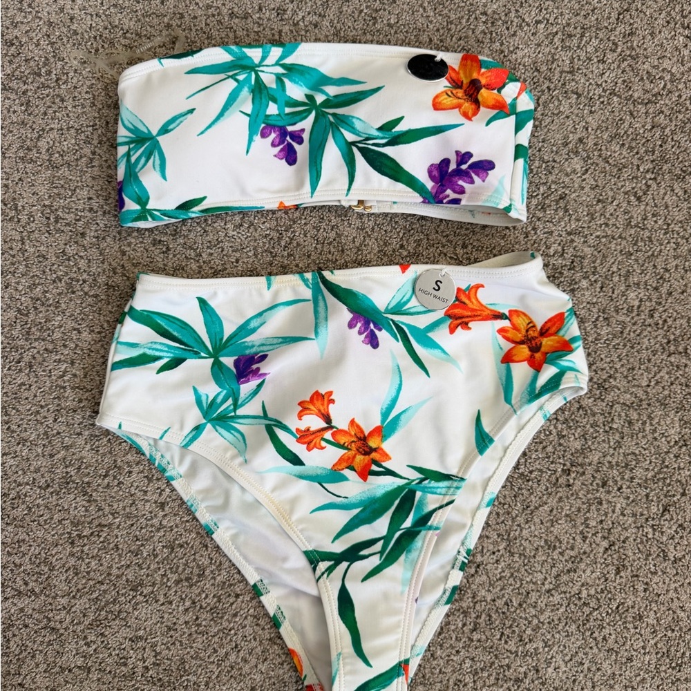 Forever 21 White Floral Bikini Set